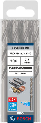 Conjunto de brocas helicoidais Bosch PRO Metal HSS-G de 7,7 mm.